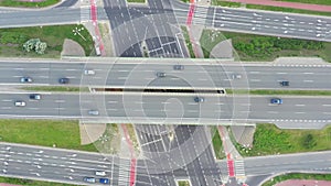 Aerial view of highway junction with traffic i