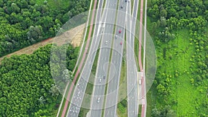 Aerial view of highway junction with traffic i