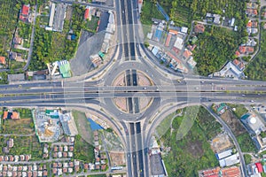 Aerial view of highway junctions Top view of Urban city, Bangkok, Thailand photo