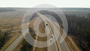 Aerial view of the highway with low traffic