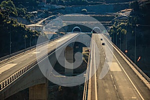 Aerial view on highway in the Metsovo. Metsovitikos Bridge. Epirus, northern Greece