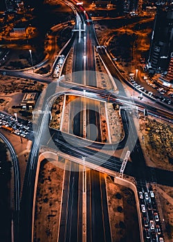 Aerial view of a highway at night in Kuwait City