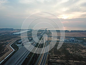 Aerial view highway Penang Second Bridge with less vehicle