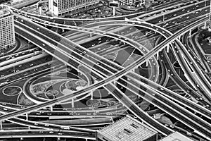 Aerial view of a highway road interchange in Dubai, UAE