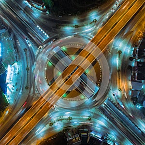 Aerial view highway road intersection for transportation or traffic background