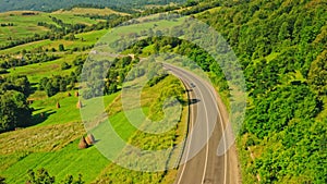 Aerial view on highway rural landscape