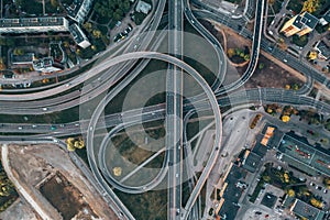 Aerial view of highways with overpass intersections