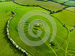Aerial view of the Hill of Tara, an archaeological complex, containing a number of ancient monuments, County Meath, Ireland photo
