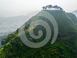 Aerial view of the hill of Thani mai temple, close to Bandipur, Nepal