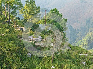 Aerial view of the hill of Thani mai temple, close to Bandipur, Nepal