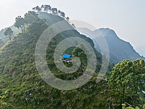 Aerial view of the hill of Thani mai temple, close to Bandipur, Nepal