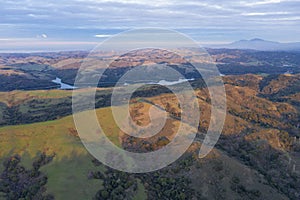 Aerial View of Hills and Reservoir in Northern California