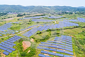 Aerial view of hillside solar energy