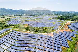 Aerial view of hillside solar energy