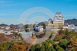 Aerial view of himeji castle in hyogo, japan