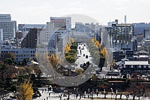 Aerial View of Himeji residence downtown from Himeji castle in Hyogo Kansai Japan