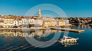 Aerial view of historic Adriatic town of Krk , Island of Krk, Kvarner bay of Adriatic sea, Croatia, Europe