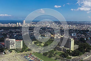 aerial view of the historic capital of Cuba, Havana, through a drone