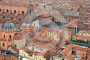 Aerial view of the historic center of Bologna