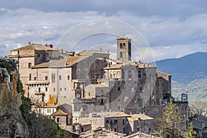 Aerial view of the historic center of Bomarzo, Viterbo, Italy