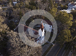 Aerial view of historic church in Beaufort, South Carolina