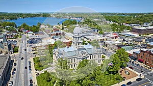 Aerial View of Historic Courthouse and Bustling Town, Warsaw, Indiana