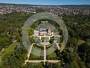 Aerial view of the historic Euxinograd palace in Varna, Bulgaria. Admire the grand architecture and lush gardens of this