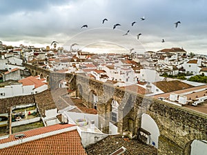 Aerial view of historic Evora in Alentejo, Portugal