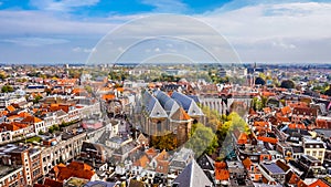 Aerial view of the historic hanseatic city of Zwolle from Peperbus tower