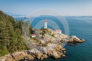 Aerial View of Historic Landmark Point Atkinson Lighthouse in West Vancouver, Canada