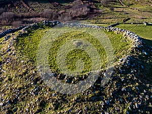 Aerial view of historic Ringfort by Kilcar in County Donegal - Ireland