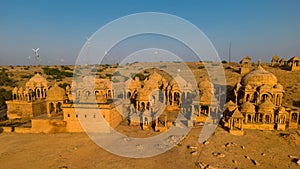 Aerial view of historic Royal Cenotaphs called Bada Bagh near Jaisalmer city, Rajasthan photo