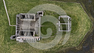 An aerial view of the historic Ruthven Barracks near Badenoch in the Scottish Highlands