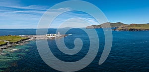 Aerial view of the historic Valentia Island Lighthouse in County Kerry of western Ireland