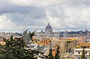 Aerial view of the historical center of Rome, Italy, and Piazza del Popolo