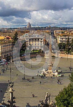 Aerial view of the historical center of Rome, Italy, and Piazza del Popolo