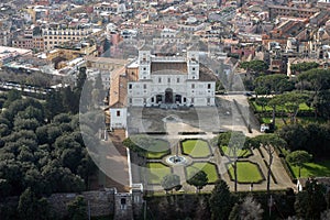 Aerial view of the historical centre of Rome with villa Medici