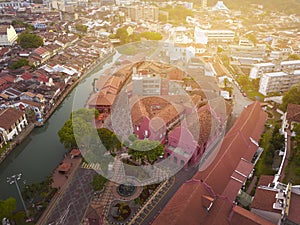 Aerial view of historical Malacca city during sunrise