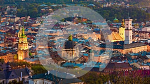 Aerial view of historical old city district of Lviv, Ukraine