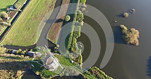 Aerial view of historical old windmill from Kinderdijk, Netherlands