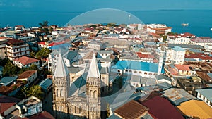 Aerial view of the historical stone town in Zanzibar