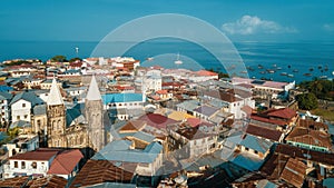 Aerial view of the historical stone town in Zanzibar