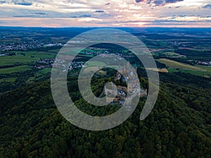 Aerial view of Hohenzollern castle during sunset. Germany in the summer