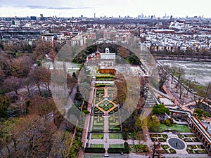 Aerial view of Holland park and Kensington area in London in England
