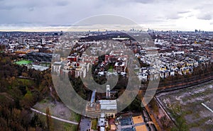 Aerial view of Holland park and Kensington area in London in England