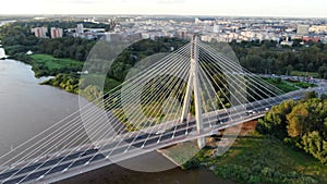 Aerial view of Holy Cross Bridge (Swietokrzyski Bridge) in Warsaw, Poland