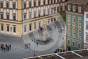 Aerial view of Holy Trinity Column at Cabbage Market Square - Brno, Czech Republic