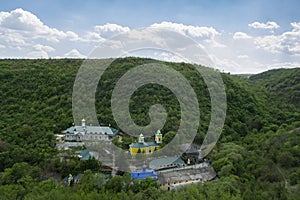 Aerial view of the Holy Trinity Monastery of Saharna located in Moldova