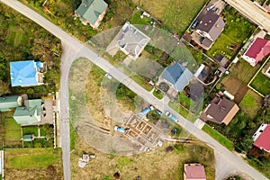 Aerial view of home roofs in residential rural neighborhood area