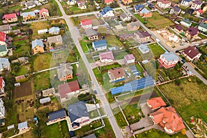 Aerial view of home roofs in residential rural neighborhood area